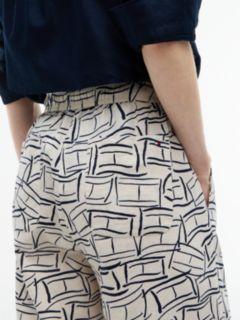 Allover Flag Linen-Blend Pull-On Pant — Calico 3
