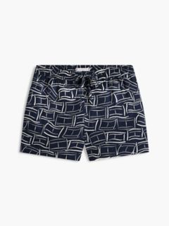 Allover Flag Linen-Blend Pull-On Short — Navy Blue 5