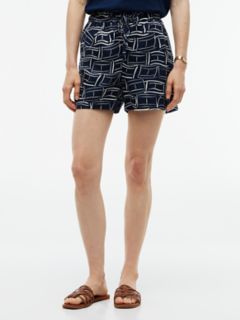 Allover Flag Linen-Blend Pull-On Short — Navy Blue 1