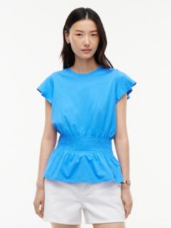 Flutter-Sleeve Shirred T-Shirt — Blue Spell 1