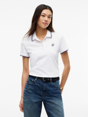 Script Monogram Tipped Polo, Optic White