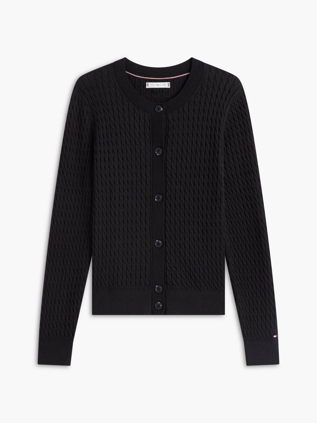 Cable Knit Crewneck Cardigan — Black