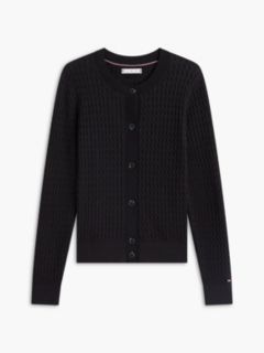 Cable Knit Crewneck Cardigan — Black 5