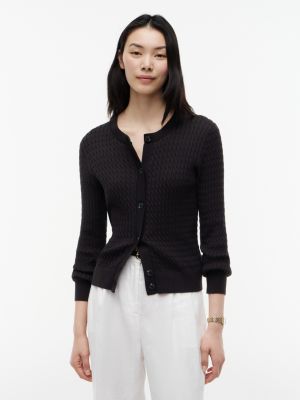 Cable Knit Crewneck Cardigan, Black