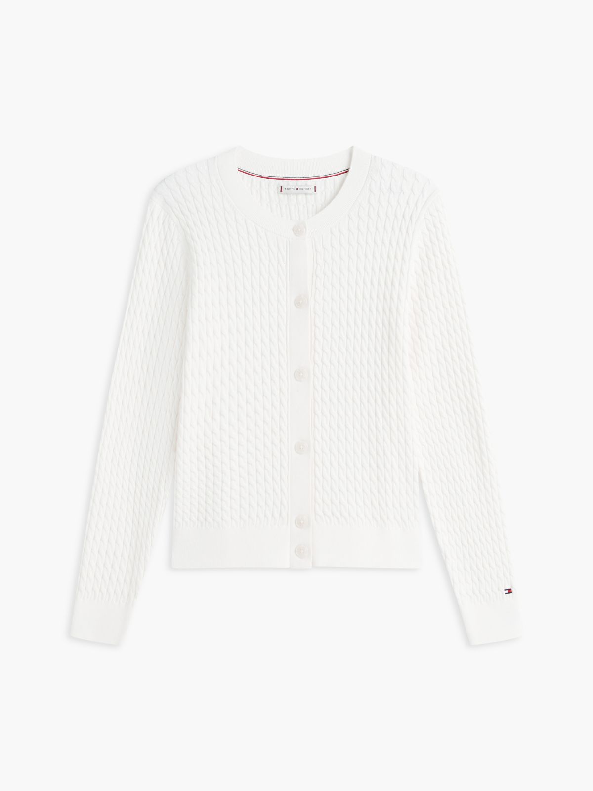 Cable Knit Crewneck Cardigan — Ivory Silk