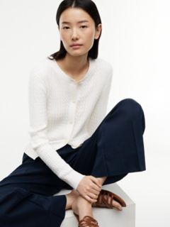 Cable Knit Crewneck Cardigan — Ivory Silk 3