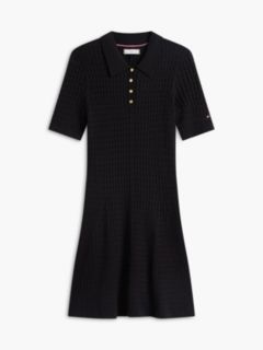 Short-Sleeve Cable Knit Polo Mini Dress — Black 5