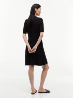 Short-Sleeve Cable Knit Polo Mini Dress — Black 4