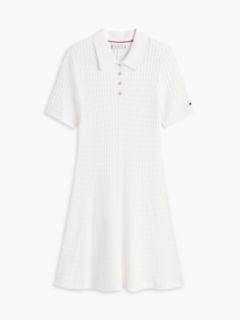 Short-Sleeve Cable Knit Polo Mini Dress — Ivory Silk 5