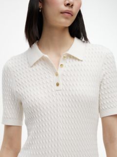 Short-Sleeve Cable Knit Polo Mini Dress — Ivory Silk 2