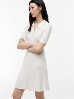Short-Sleeve Cable Knit Polo Mini Dress — Ivory Silk 3