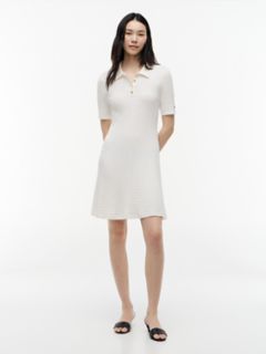 Short-Sleeve Cable Knit Polo Mini Dress — Ivory Silk 1