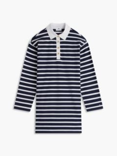 Gold-Button Striped Rugby Mini Dress — Navy Blue 5