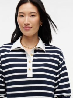 Gold-Button Striped Rugby Mini Dress — Navy Blue 2