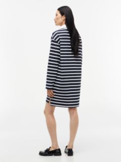 Gold-Button Striped Rugby Mini Dress — Navy Blue 4