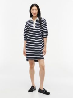Gold-Button Striped Rugby Mini Dress — Navy Blue 1