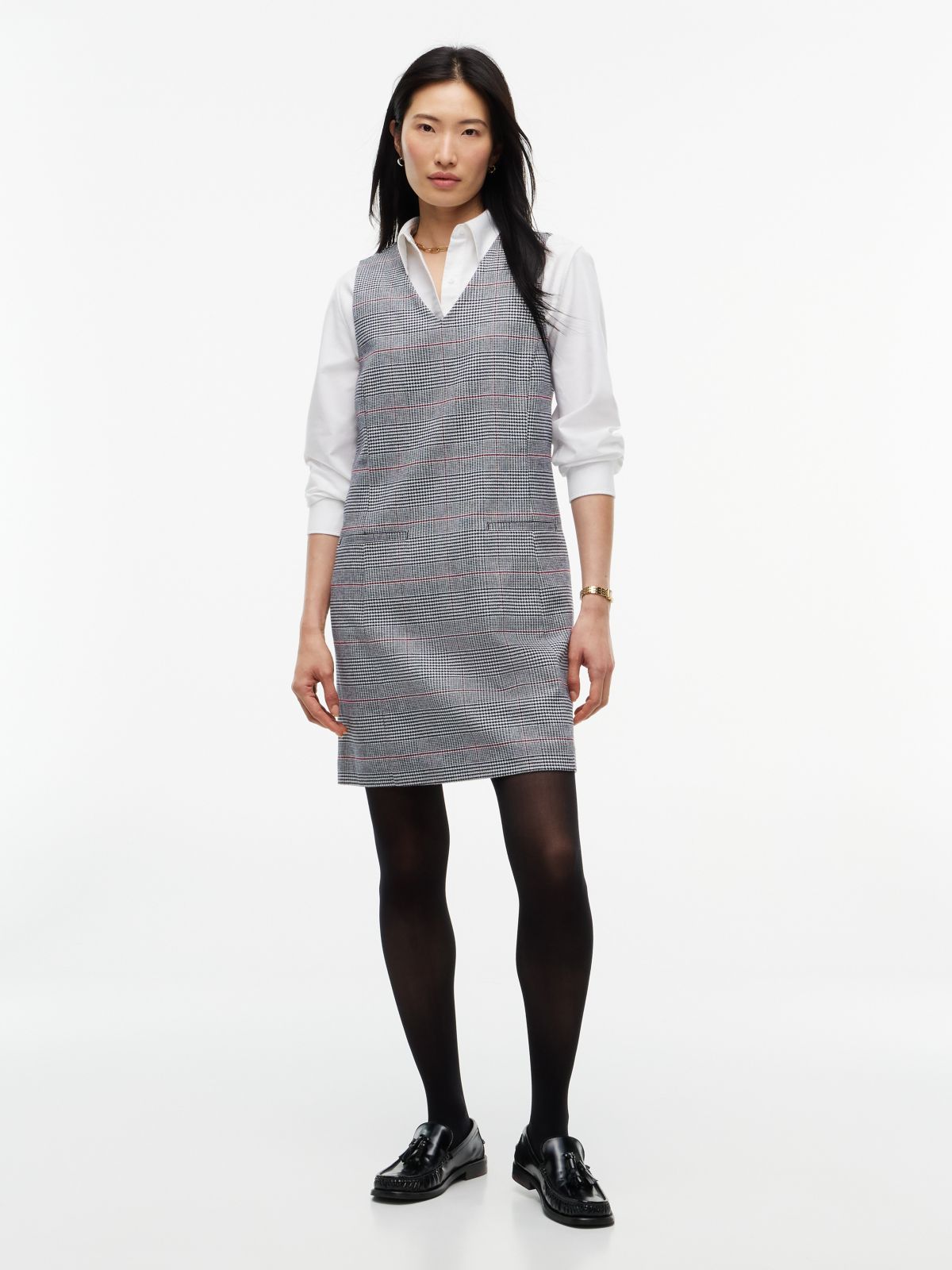 Glen Plaid Sleeveless Mini Dress — Navy Blue