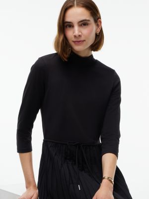 Женское платье Tommy Hilfiger Mixed-Media Pleated Midi, цвет: Чёрный — фото 2