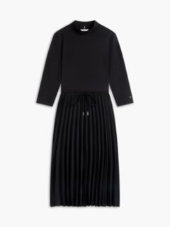 Mixed-Media Pleated Midi Dress — Black 5