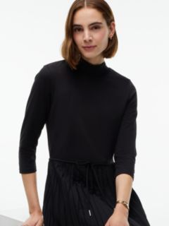 Mixed-Media Pleated Midi Dress — Black 2