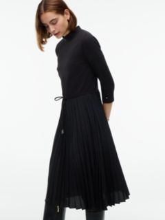 Mixed-Media Pleated Midi Dress — Black 3