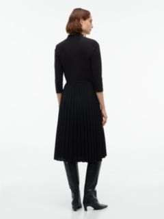 Mixed-Media Pleated Midi Dress — Black 4