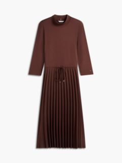 Mixed-Media Pleated Midi Dress — Pure Brown 5