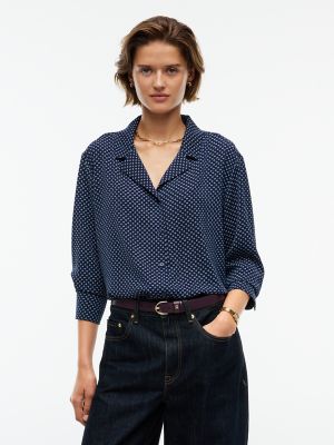 Printed Crepe Pajama Shirt, Carbon Navy