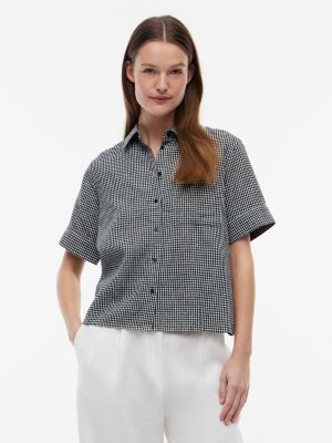 Gingham Linen-Blend Shirt, Navy Blue