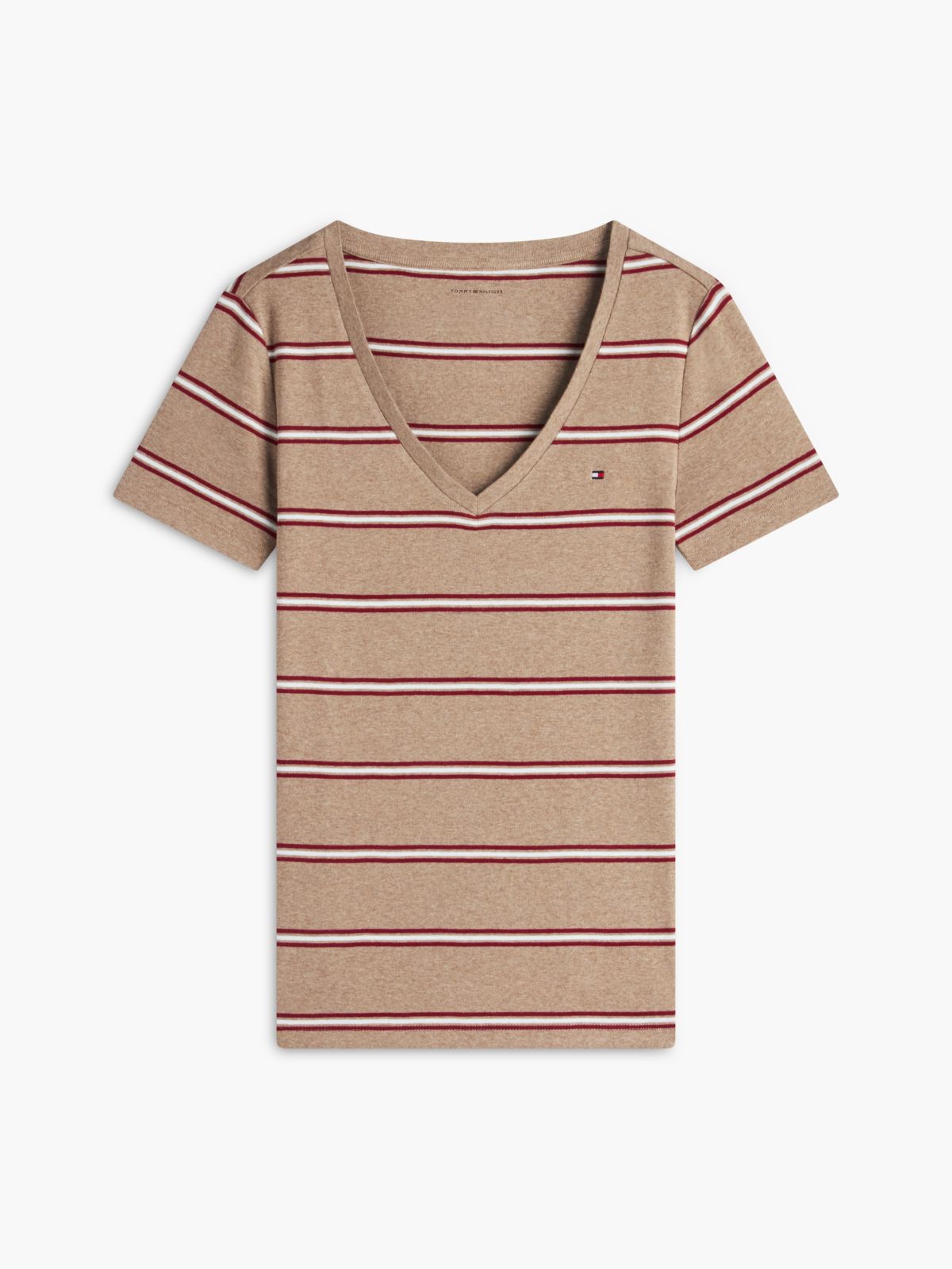 Striped V-Neck Favorite T-Shirt — Dark Beige