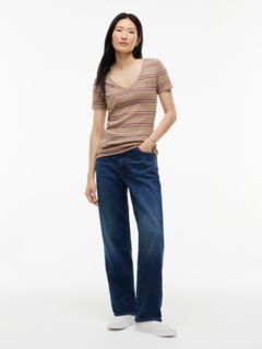 Striped V-Neck Favorite T-Shirt — Dark Beige 2