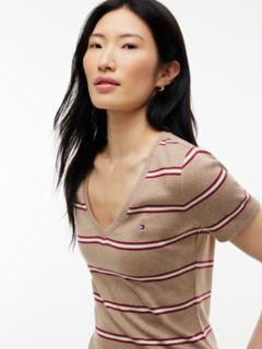 Striped V-Neck Favorite T-Shirt — Dark Beige 3