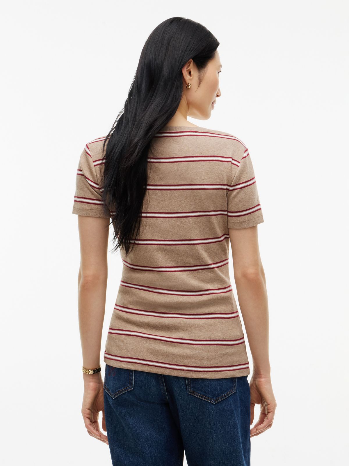 Striped V-Neck Favorite T-Shirt — Dark Beige