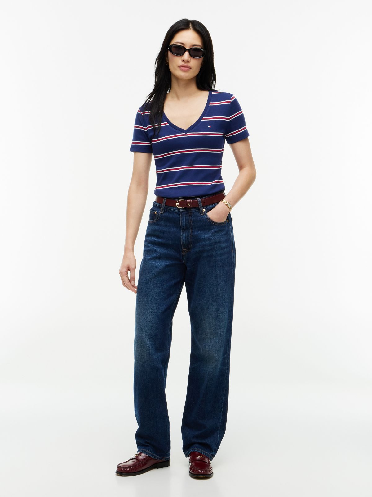 Striped V-Neck Favorite T-Shirt — Preppy Navy