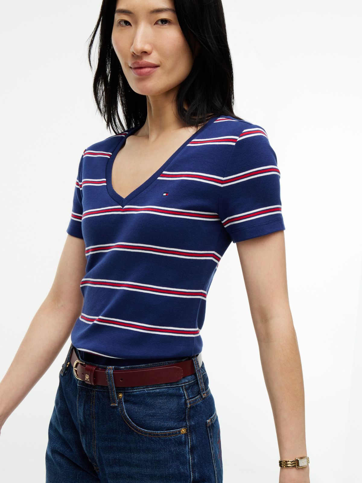 Striped V-Neck Favorite T-Shirt — Preppy Navy