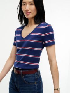 Striped V-Neck Favorite T-Shirt — Preppy Navy 3
