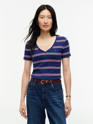 Slim Fit Striped V-Neck Favorite T-Shirt, Preppy Navy
