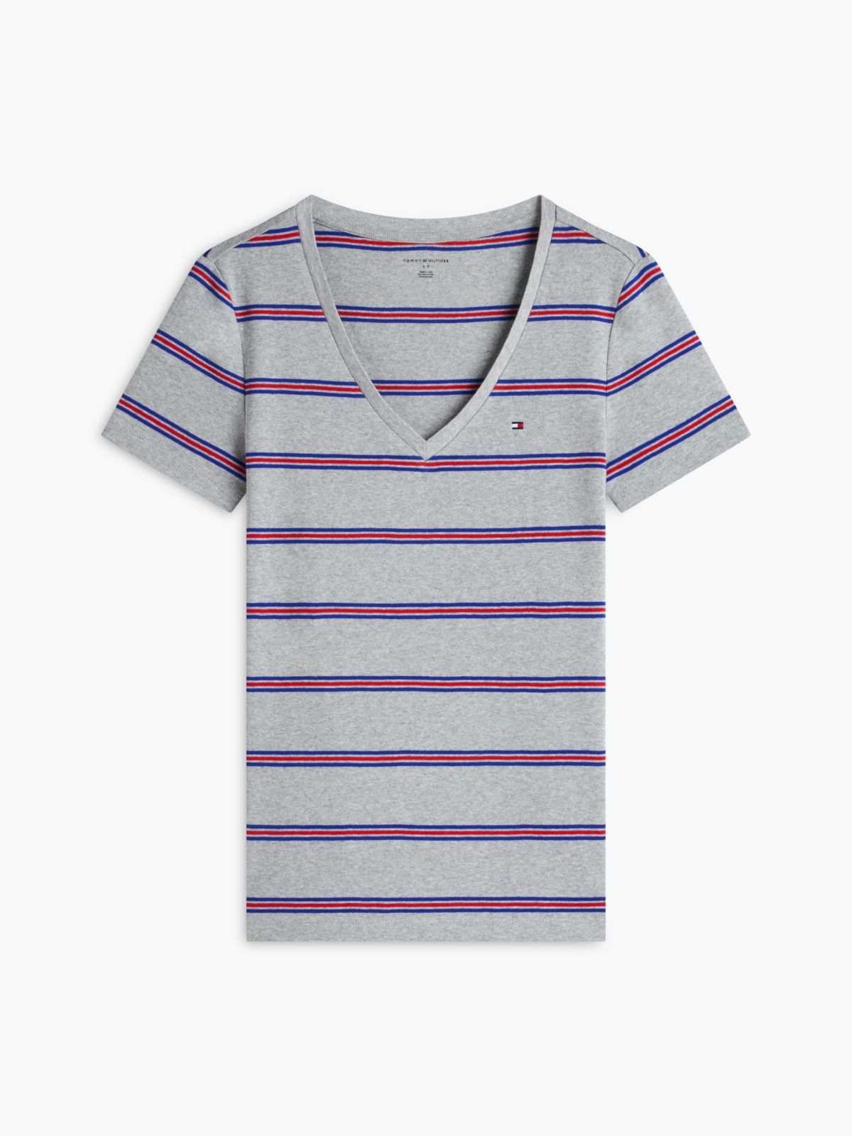 Striped V-Neck Favorite T-Shirt — Grey Heather