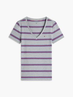 Striped V-Neck Favorite T-Shirt — Grey Heather 5