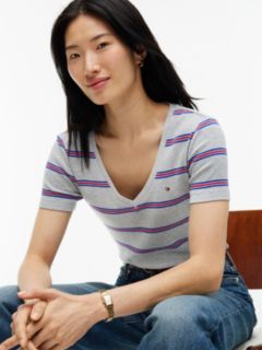 Striped V-Neck Favorite T-Shirt — Grey Heather 3