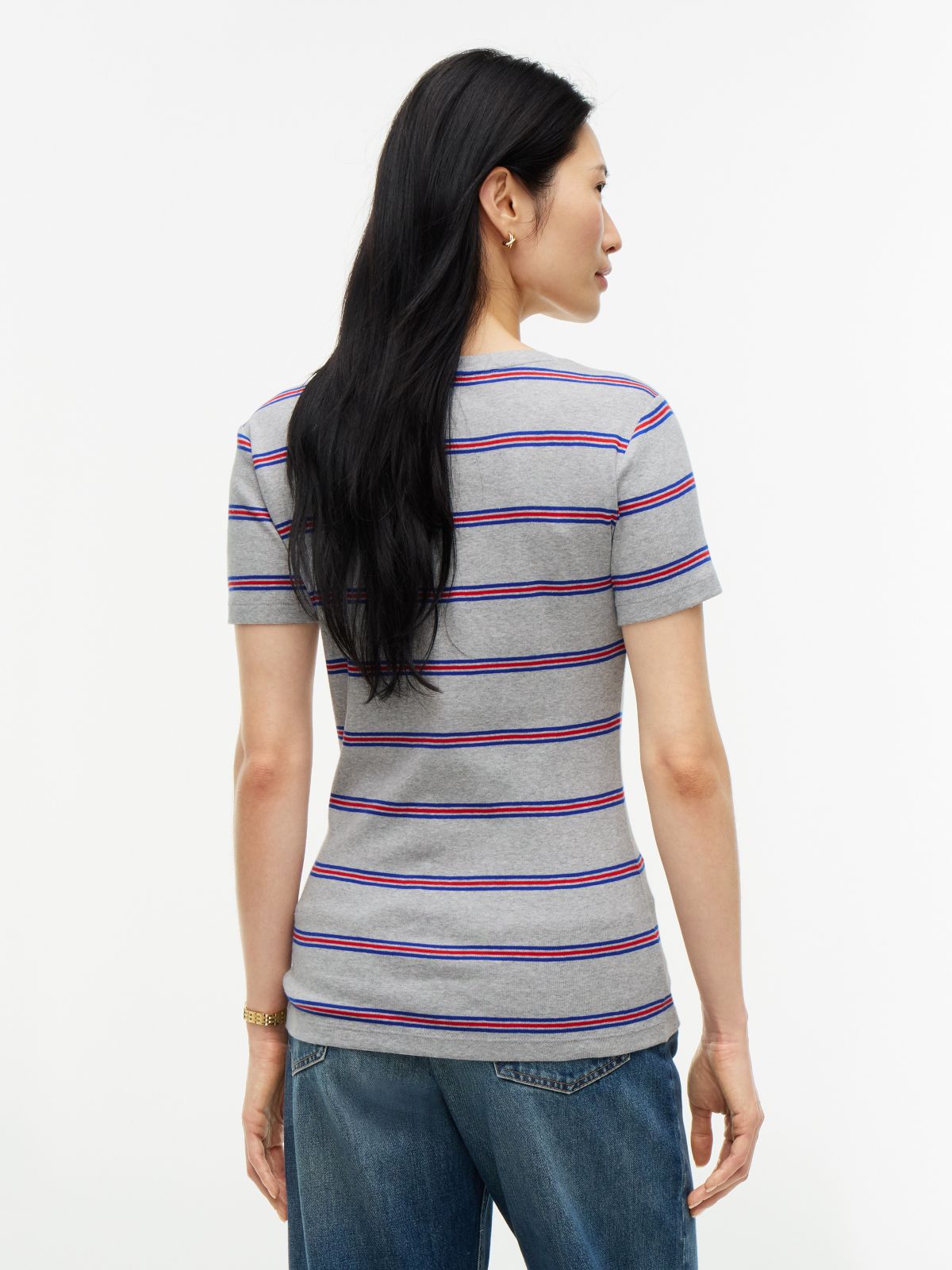 Striped V-Neck Favorite T-Shirt — Grey Heather