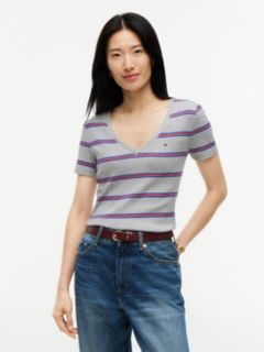 Striped V-Neck Favorite T-Shirt — Grey Heather 1