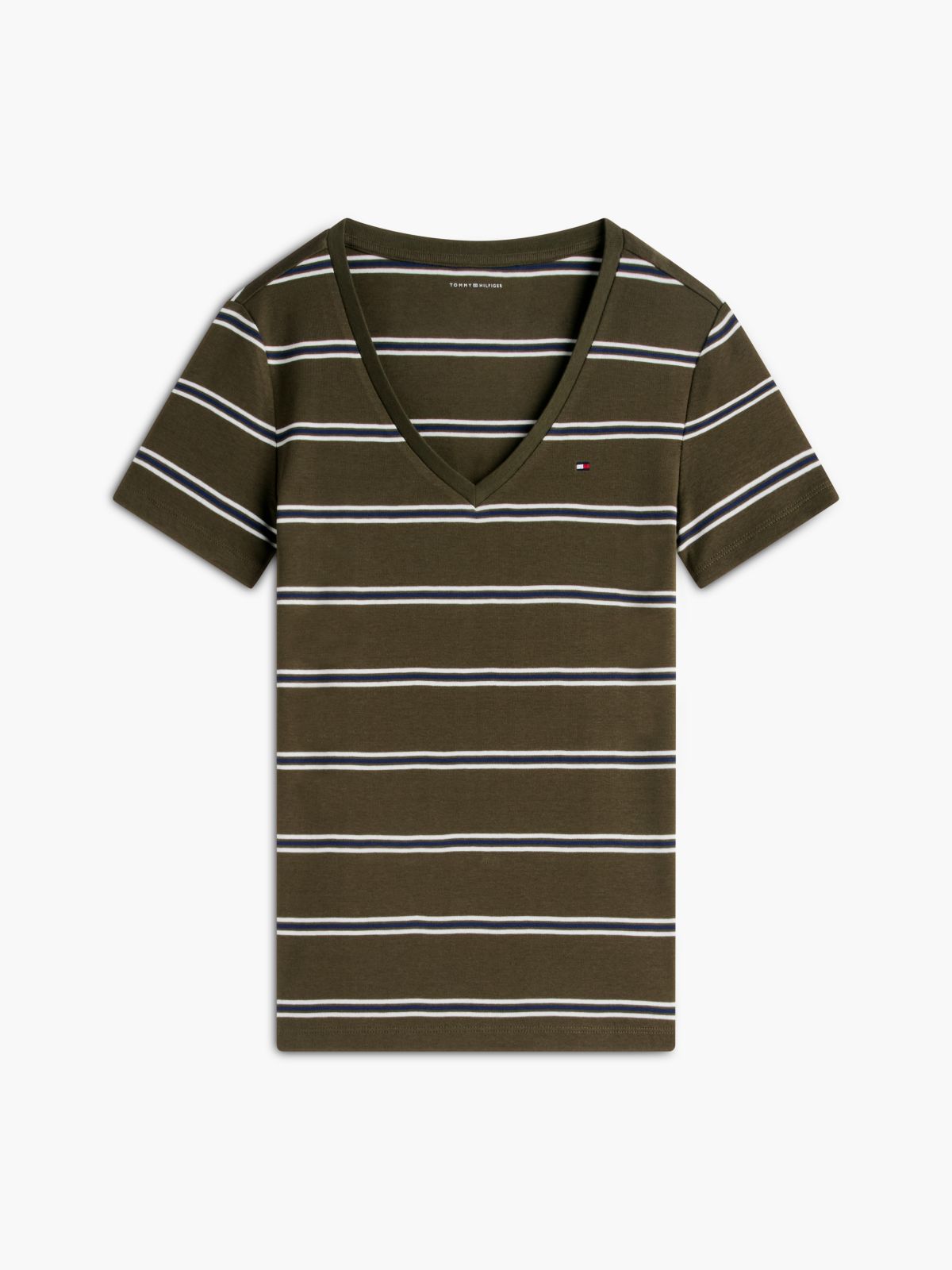 Striped V-Neck Favorite T-Shirt — Platinum Olive