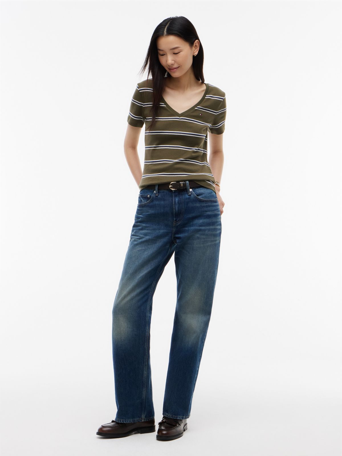 Striped V-Neck Favorite T-Shirt — Platinum Olive