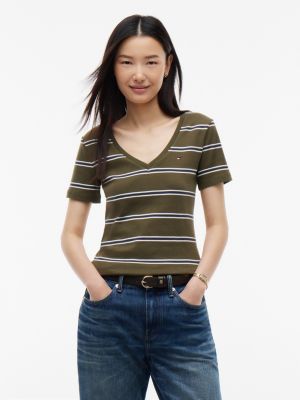 Slim Fit Striped V-Neck Favorite T-Shirt, Platinum Olive