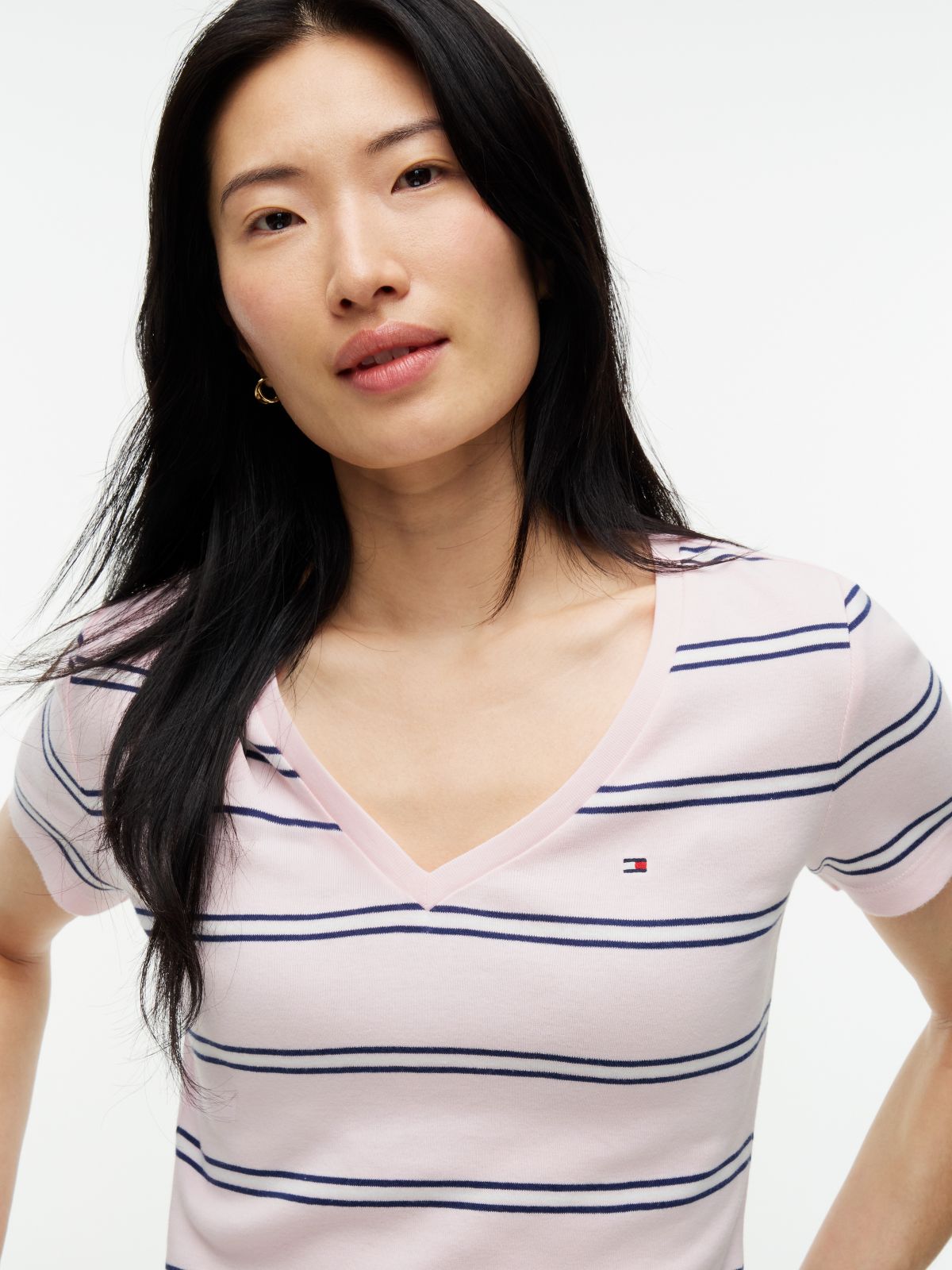 Striped V-Neck Favorite T-Shirt — Pink Stripe