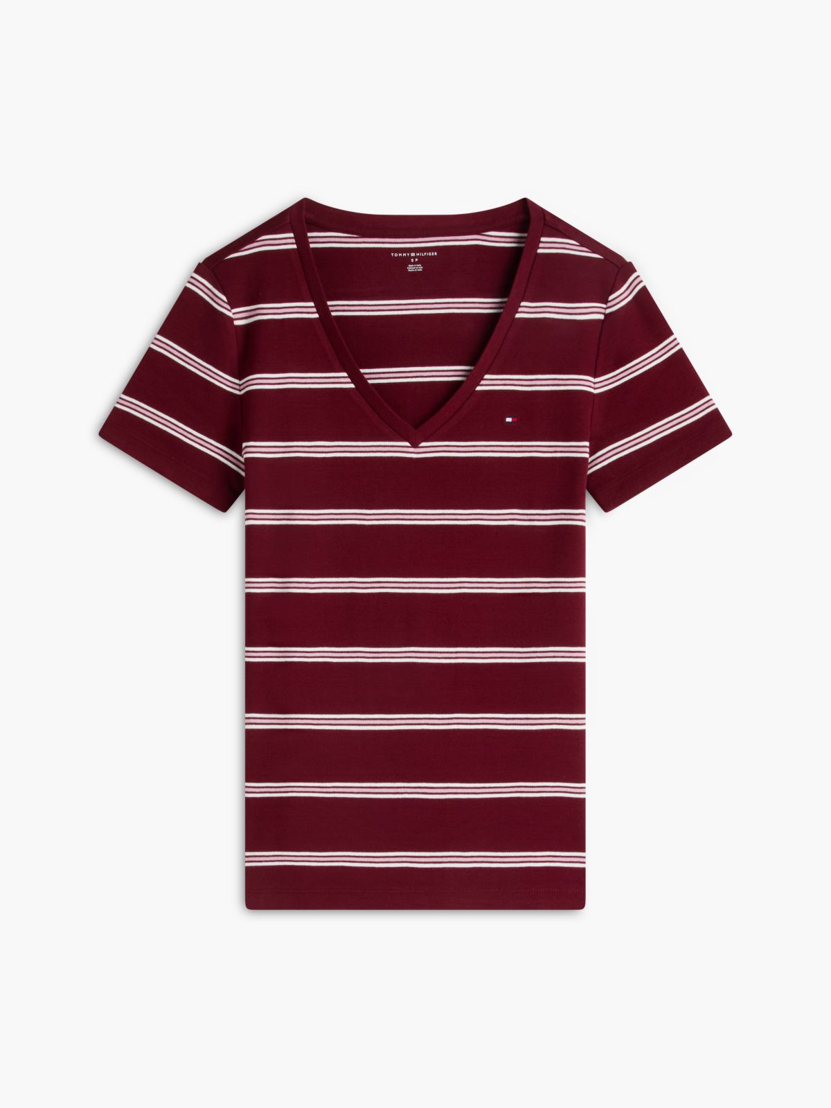 Striped V-Neck Favorite T-Shirt — Burgundy