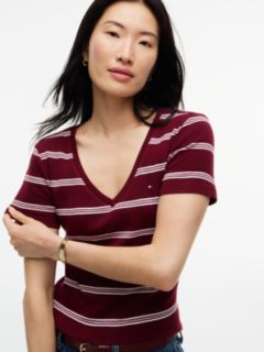 Striped V-Neck Favorite T-Shirt — Burgundy 3