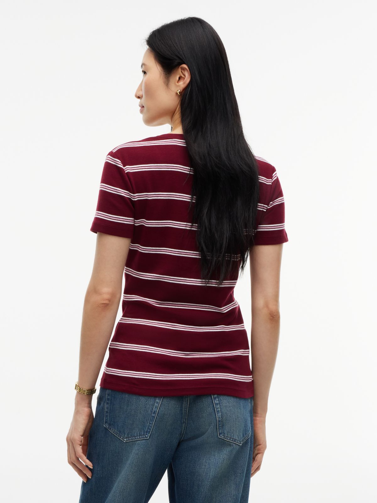 Striped V-Neck Favorite T-Shirt — Burgundy