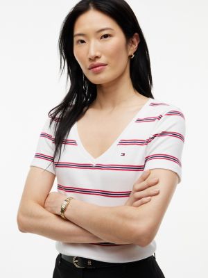 Женские футболки Tommy Hilfiger Slim Fit Striped V-Neck Favorite T-Shirt — фото 3